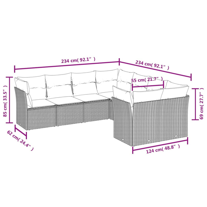Grand canapé modulaire en rotin PE Vidaxl