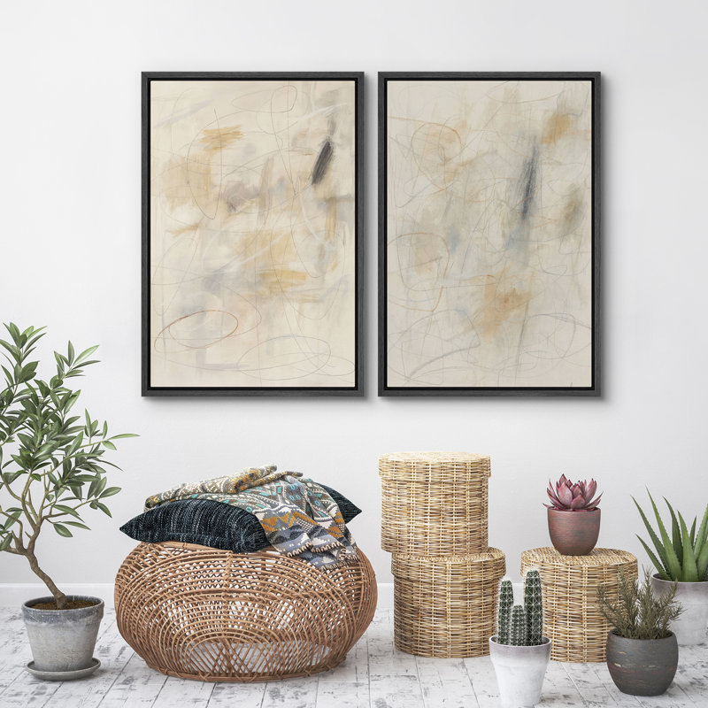 Art mural abstrait, ensemble de 2 reproductions d'art encadrées sur toile, H 24 po x l 32 po, Noir