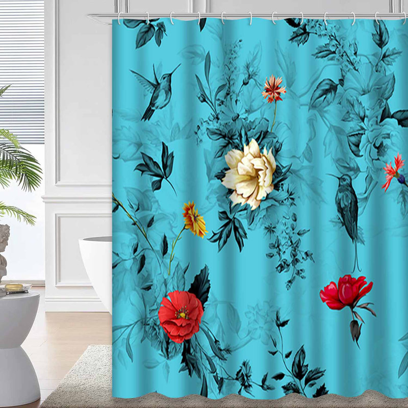 Rideau de douche imperméable à motif floral lys rose avec 12 crochets, L 72 po x l 72 po