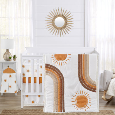 Rainbow Vintage Boho Sun Boy Girl Neutral Sweet Jojo Designs 6p Crib Bedding + BreathableBaby Breathable Mesh Liner 