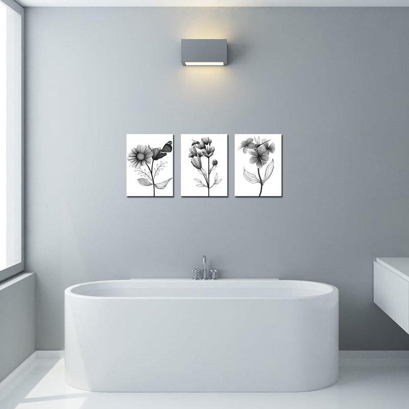 3 Piece Wrapped Canvas Print, Black