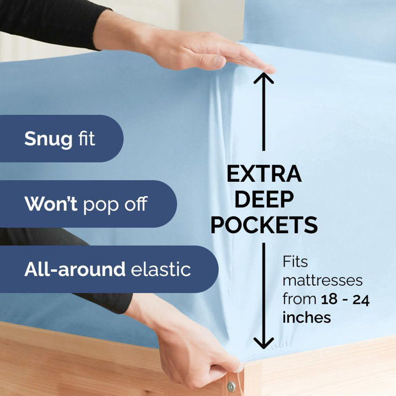 6 Piece Extra Deep Pocket Sheet Set, Cooling & Breathable Bed Sheets, Soft Hotel Luxury Bedding, Fits 18–24 Inch Mattress