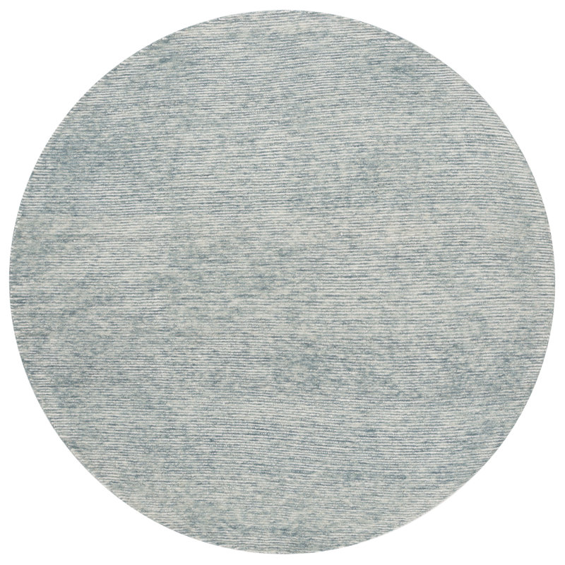 Sivam Ebony Hand Tufted Wool Cotton Rug in Blue/Ivory, Round 6'