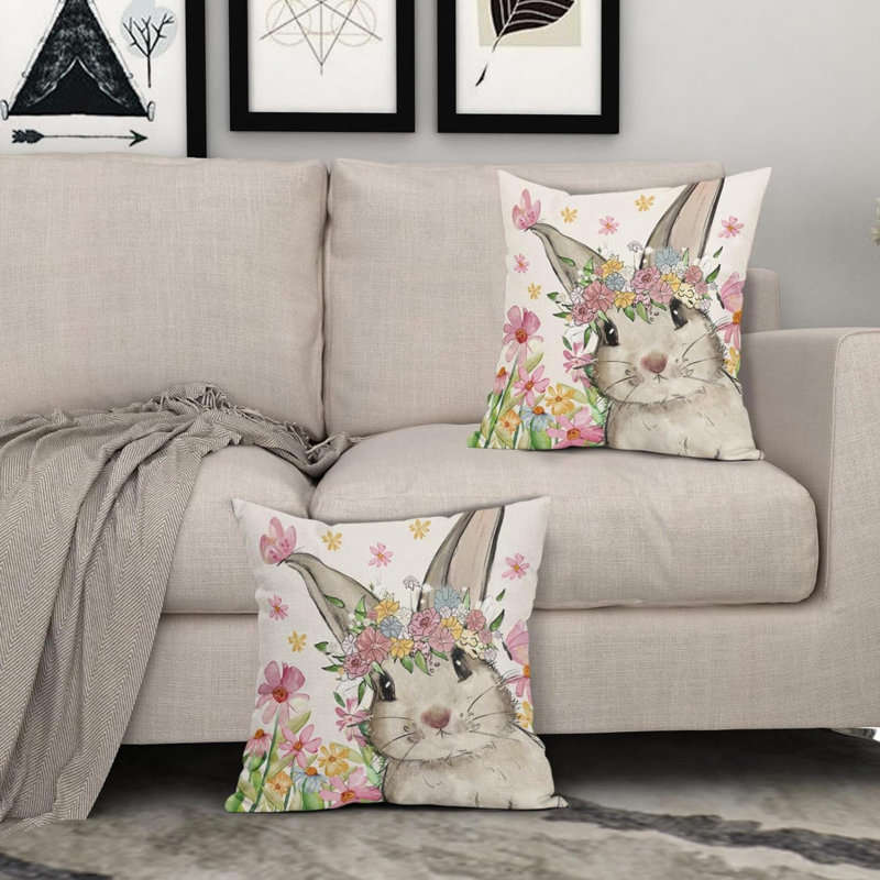  Housse de coussin réversible à motif floral Bunny