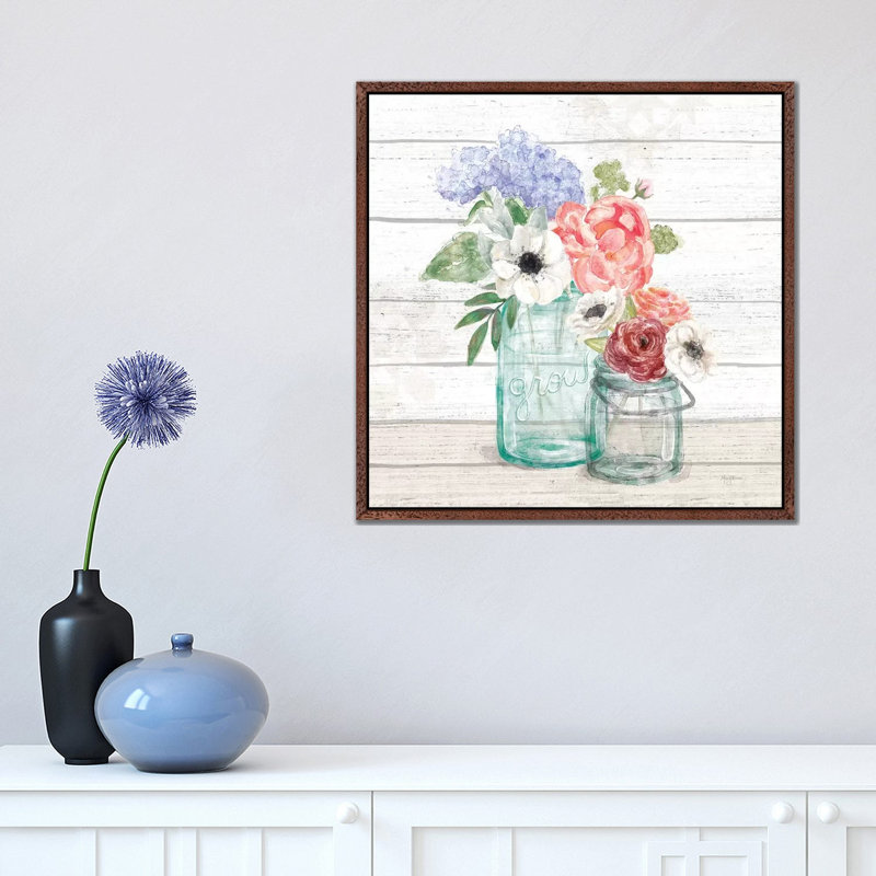 Pastel Flower Market XII by Mary Urban - Print on Canvas, 45.72 cm H x 45.72 cm W, Classic Brown Wood Framed