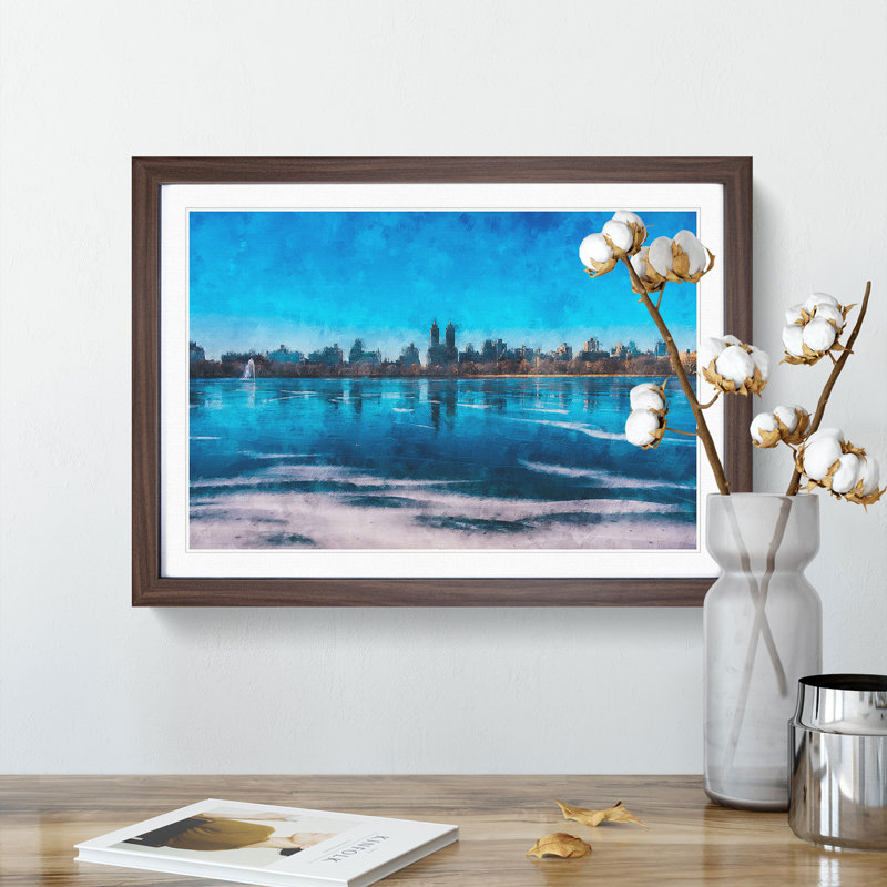 View of New York - Picture Frame Graphic Art Print, 45cm H x 63cm W x 2cm D, Walnut Framed