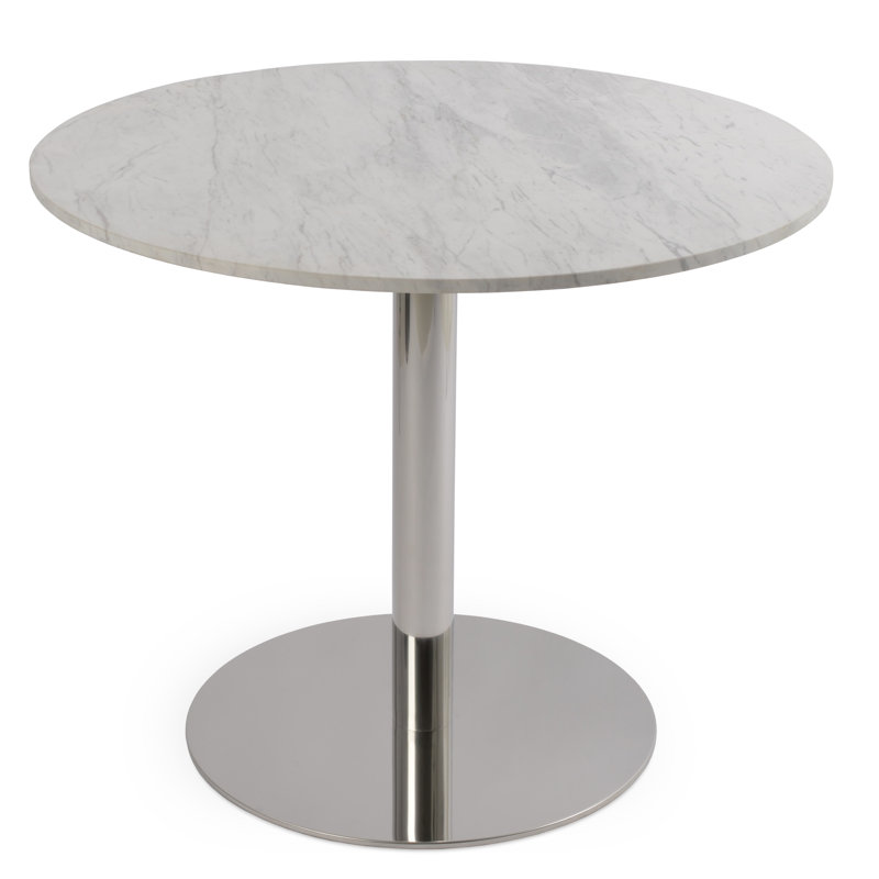Tango White Carrera Marble Dining Table, 29.5" H x 35.5" L x 35.5" W, Polished, Gray