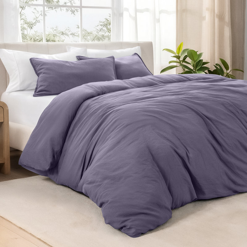 Washed Microfiber Duvet Cover Set, Dusty Purple, Full Duvet Cover + 2 Standard Shams