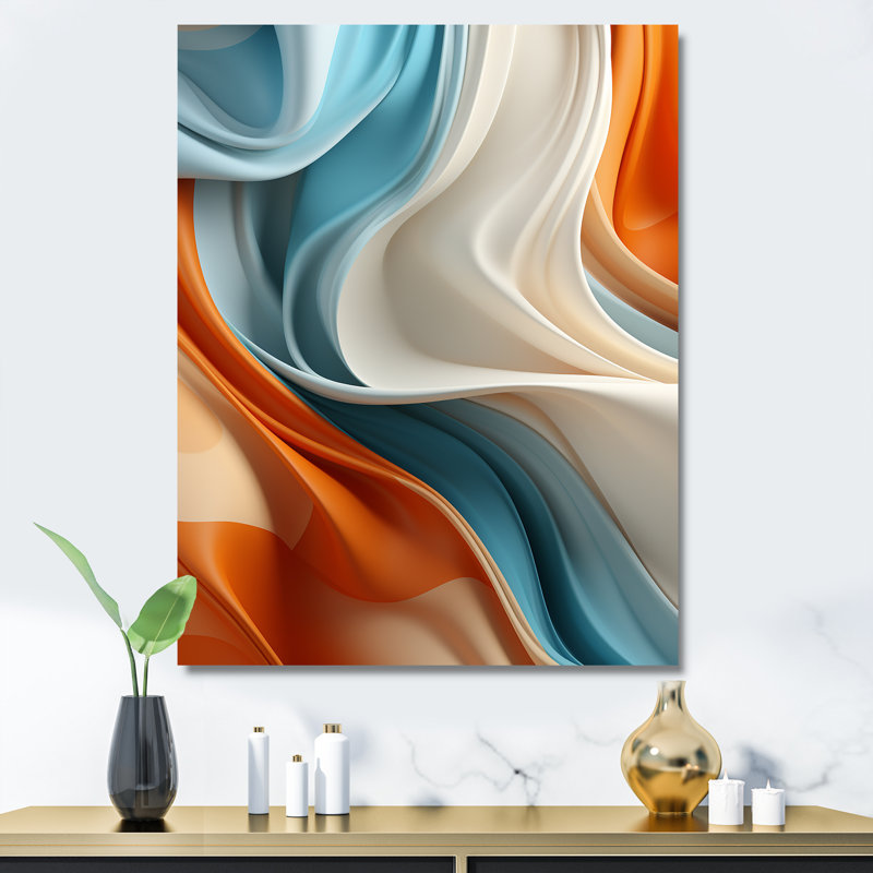 «Blue and orange Fractal Curves in Motion III», art mural fractal abstrait, Toile tendue, H 40 po x l 30 po x P 1,5 po