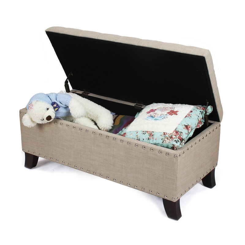Repose-pieds carré capitonné standard avec rangement 42,5 po Columbard, Mélange sable / beige