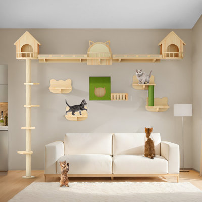  Wall-Mounted Solid Wood Cat Wall Shelves And Perches, Tall Floor To Ceiling Cat Tower For Large Cats