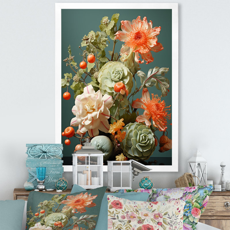 Bouquet d'oasis florales III, Cadre simple blanc, H 32 po x l 24 po x P 1 po