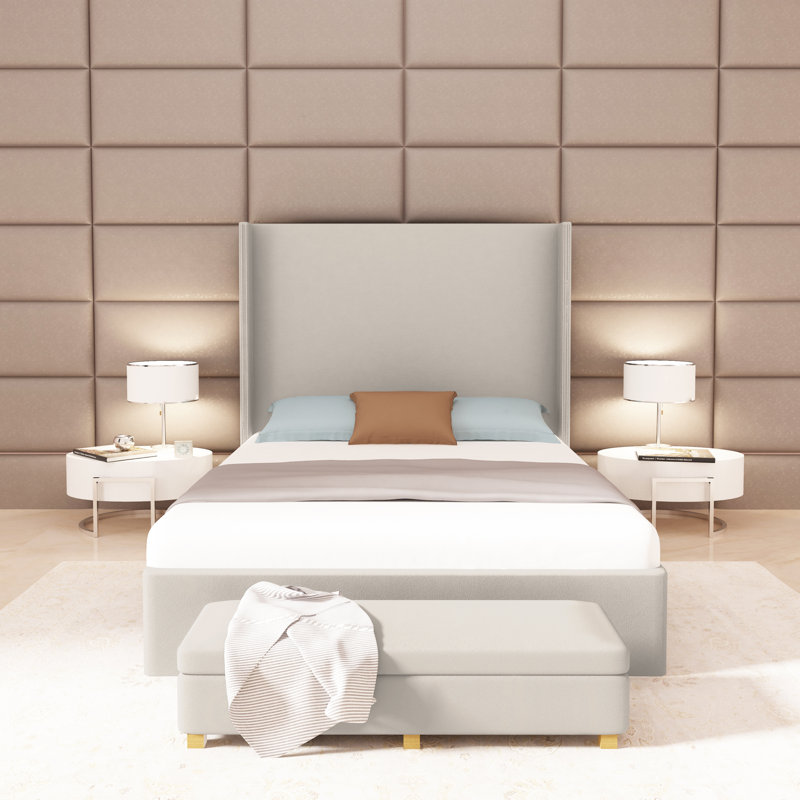 Kaiser Bed, Queen, Plush Velvet Alabaster