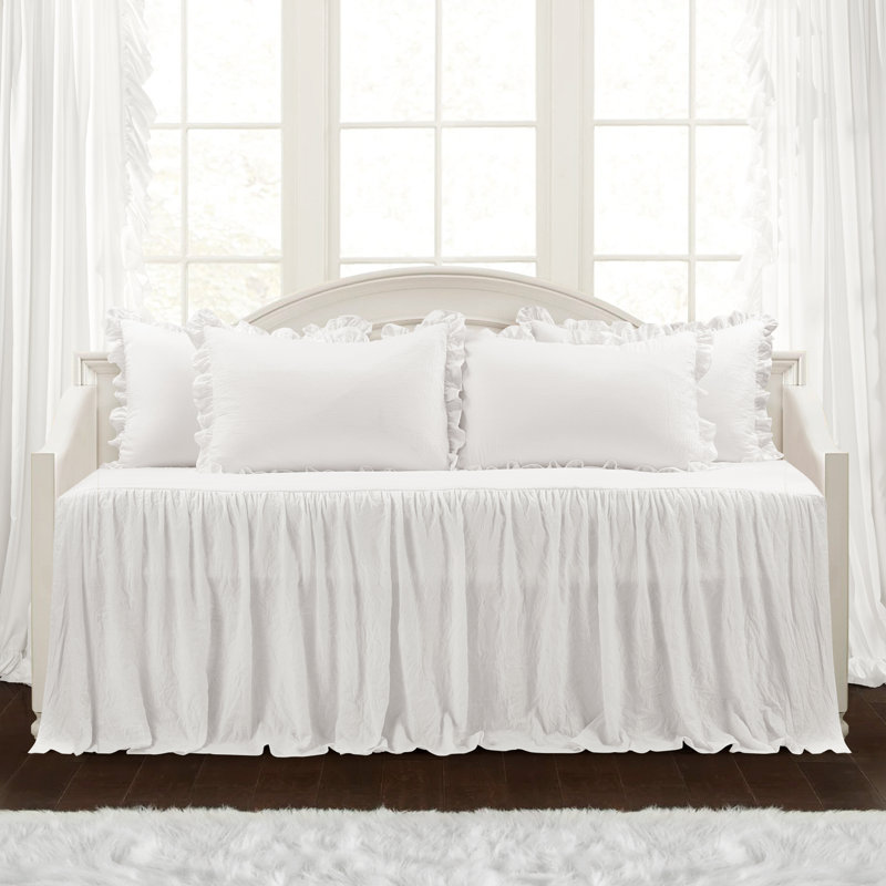 White Polyester Twin Daybed Cover Set with Ruffled Trim