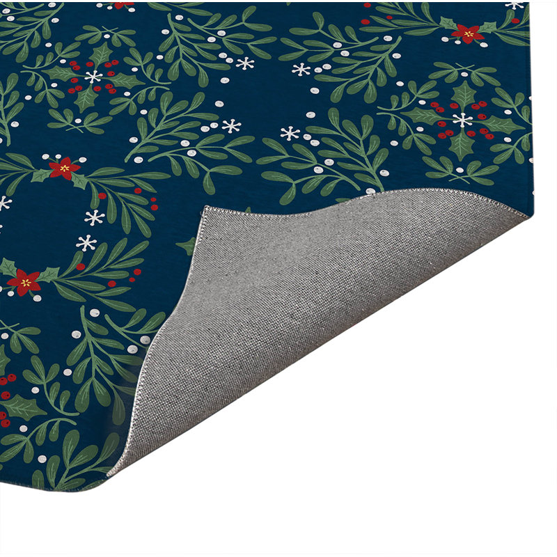 Tapis de cuisine Winter Mistletoe, Bleu très foncé, Rectangulaire 2 pi x 3 pi