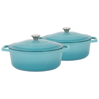 Argon Tableware - Oval Cast Iron Casserole Dishes - 4.68L - Pack of 2