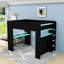 Lit mezzanine double en bois avec bande lumineuse, bureau, port USB et grand espace de rangement-960705360