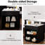 Îlot de cuisine noir moderne avec table extensible, double rangement, 1 armoire, 2 tablettes latérales ouvertes, prise double 82,7 pouces, roues verrouillables