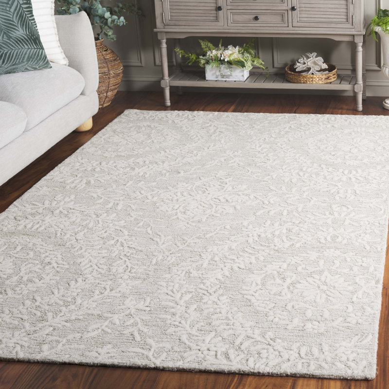 Quaniece 401 Hand Tufted Wool Pile Floral Rug, Rectangle 5' x 8'