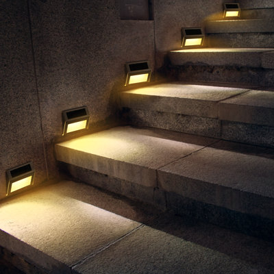 Silver Solar Powered Integrated LED Step Light Kit
