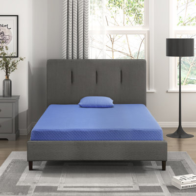 Erwaysmith 7" Modern & Contemporary Blue Gel-Infused Memory Foam Mattress and Pillow Set in with Charcoal Memory Foam & Green Tea Base