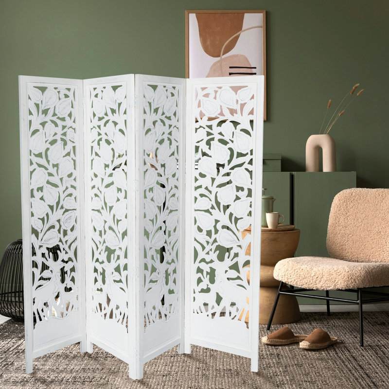 Hellman 175cm W x 180cm H 4 - Panel Folding Room Divider, White
