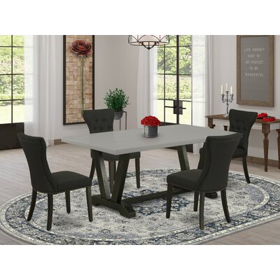 Aimee-Jane 5-Pc Modern Dining Set - 4 Dining Chairs And 1 Modern Rectangular Cement Kitchen Table Top With Button Tufted Chair Back - Wire Brushed Bla -  Winston Porter, 68726E5BE7B14A21B2C3F9D6C148F935
