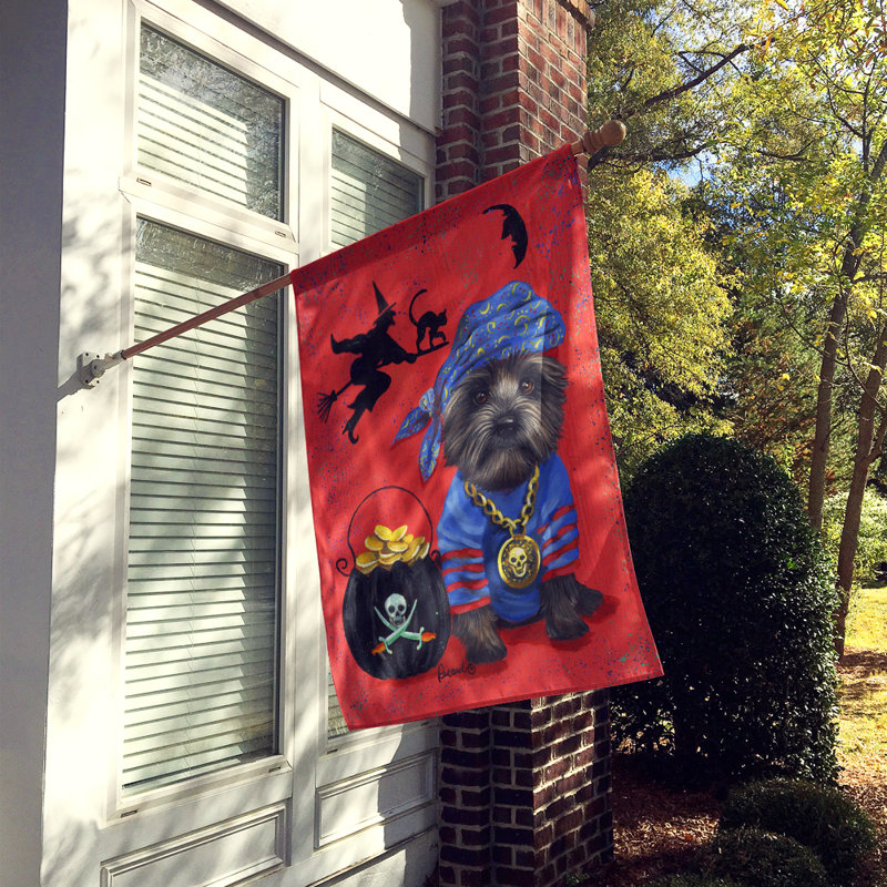 Drapeau de maison Hvidovre Sheltie Halloween en polyester à 2 faces 3 x 2 pi, Cairn terrier pirate noir - Halloween