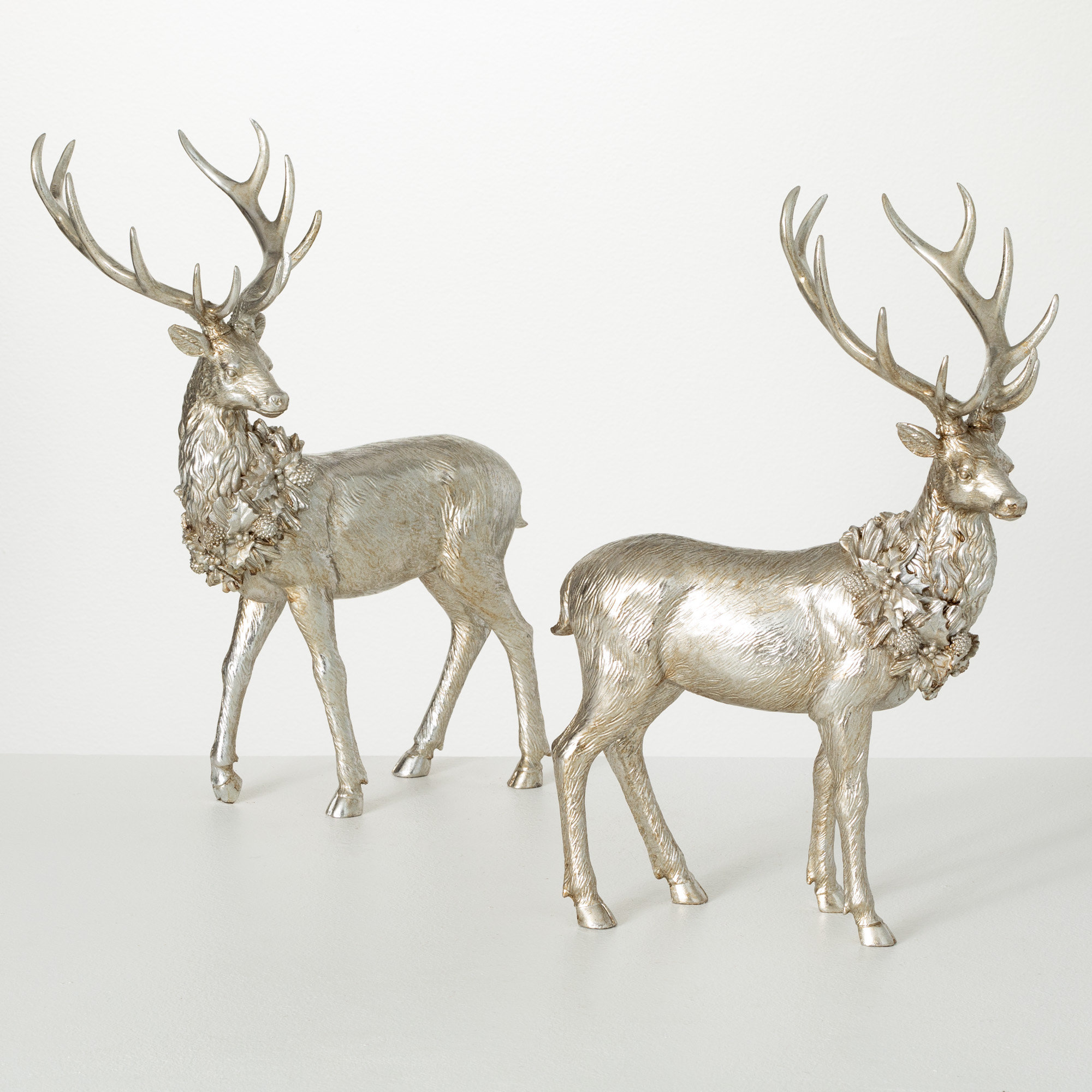 The Holiday Aisle® 17.5"H And 16.75"H Regal Silver Deer Figurine Set, Christmas Decor; Silver & Reviews | Wayfair