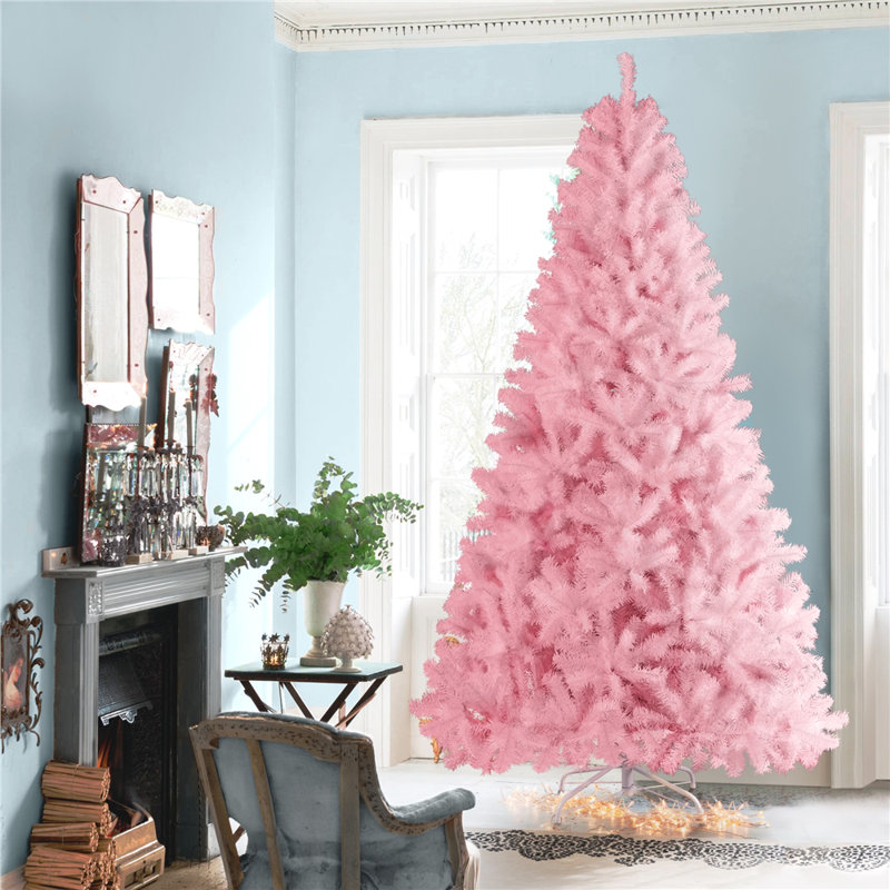 Multi-colored Hinged Fir Artificial Christmas Tree with Foldable Stand, 7.5' H, Pink