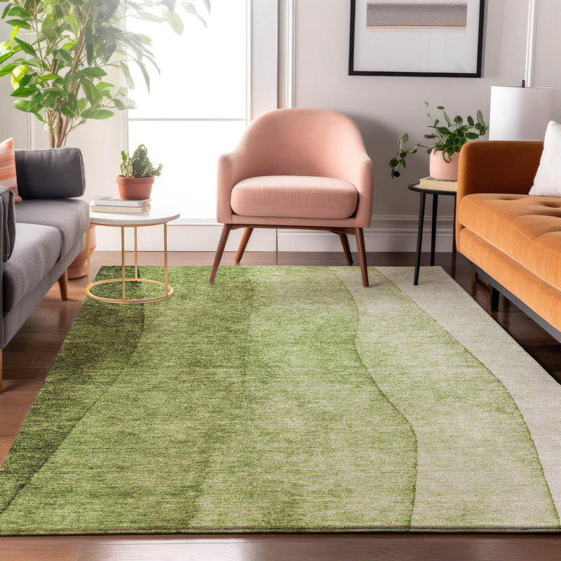 Premium Machine Washable Cerrito Olive Rug, Rectangle 3' x 5'