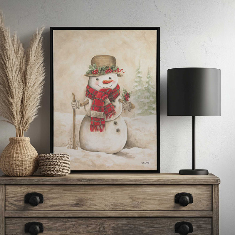 Reproduction d'art vintage «Snowman II» par Diane Kater, L 12 po x H 16 po, Noir, Toile avec cadre