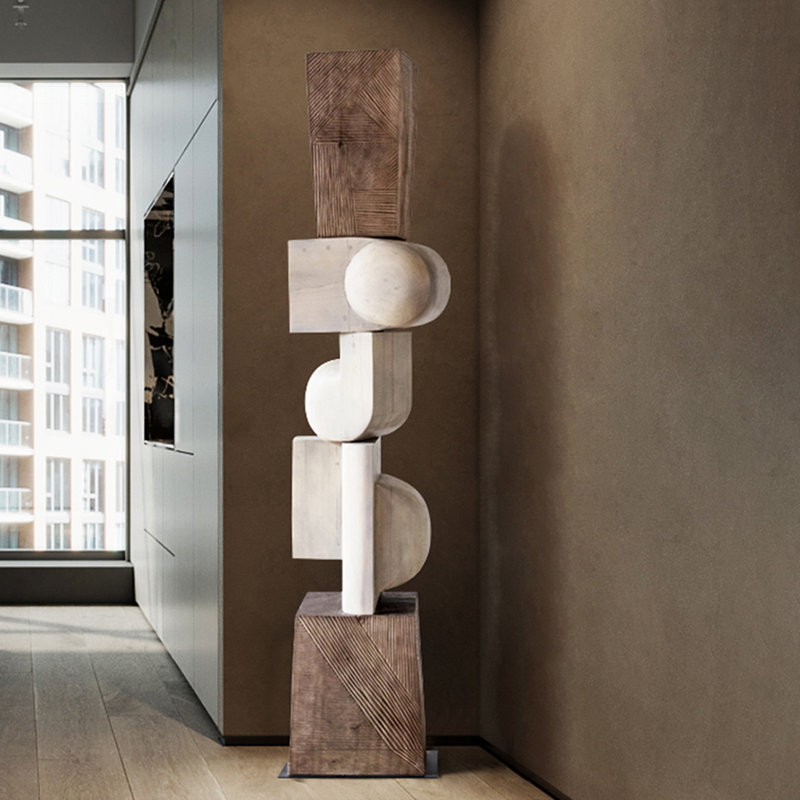 White+Brown Free Form Solid Wood Decorative Object