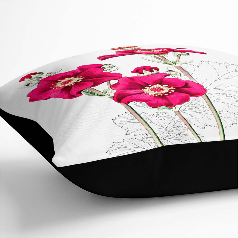 Pink Grecian Rose Flowers Cushion with Filling, 40cm H x 40cm W x 15cm D, Black