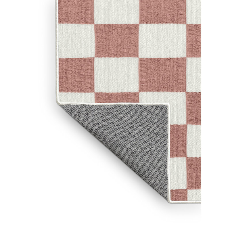 Machine Washable Checkered White Area Rug, Square 5'