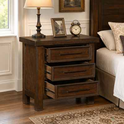 Classic 1Pc Nightstand Of 3X Drawers Mango Veneer Wood Transitional Bedroom Furniture