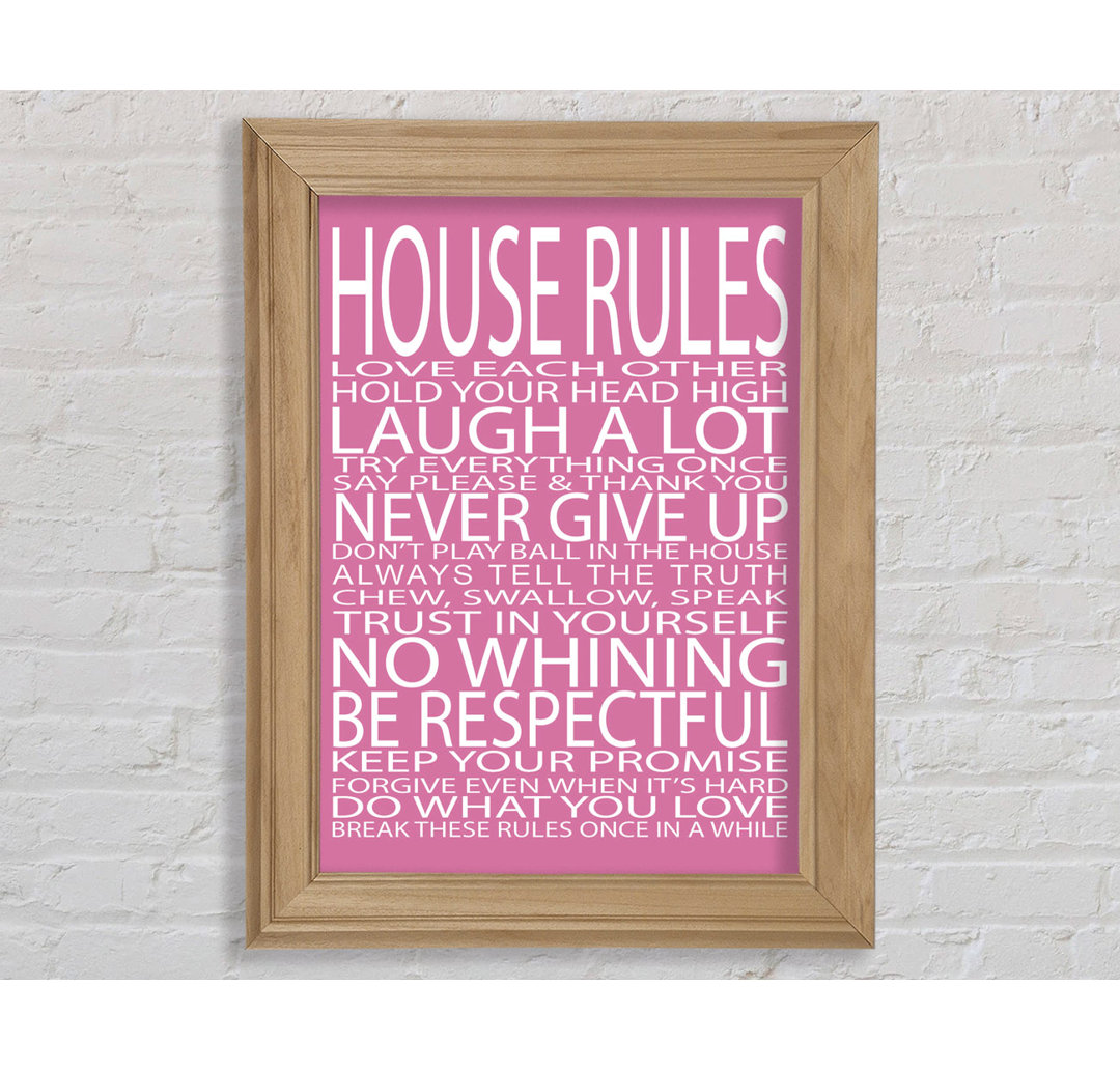 Eisenhart Family Quote House Rules Love Each Other Pink Framed Print Wall Art