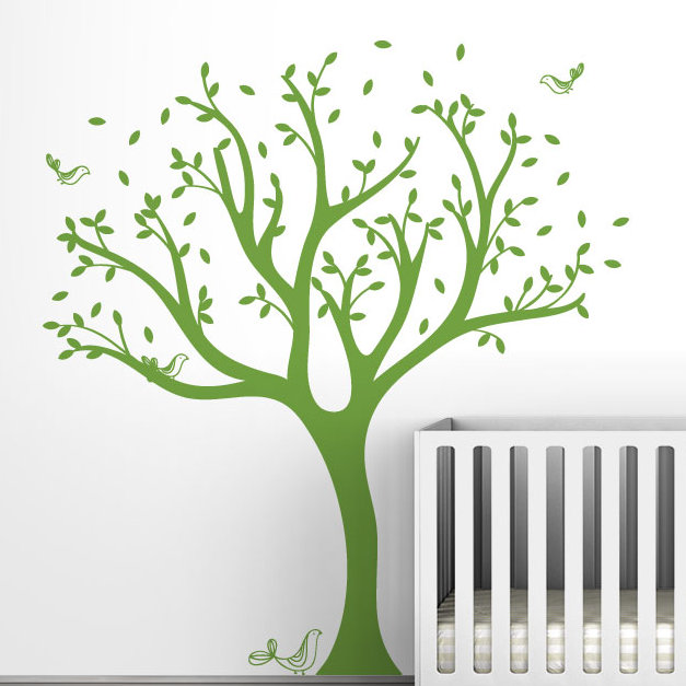 Décalcomanie murale arbre tweet, Vert lime