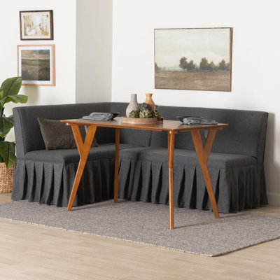 Ensemble de coin repas rembourré en tissu 3 pièces Baxton Studio Randolph - Banquette de coin avec base à jupe