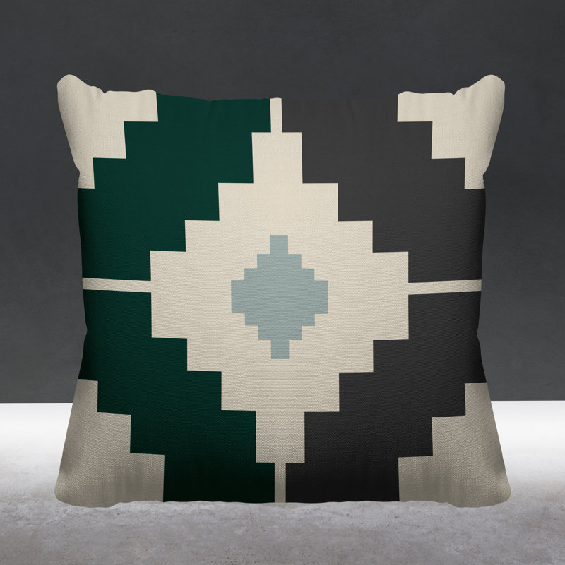 Coussin intérieur / extérieur Kele Southwestern, L 19 po x H 19 po, Émeraude