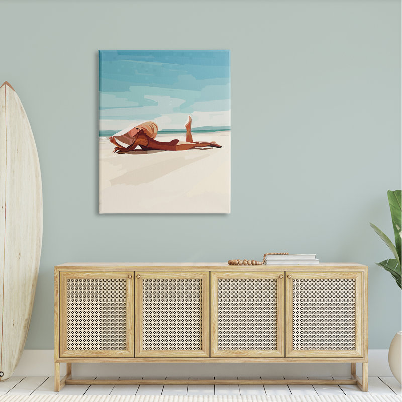 «Beach Babe Lounging Coastal Ocean Shoreline» par Amelia Noyes - impression, H 48 po x l 36 po x P 1,5 po, Toile tendue