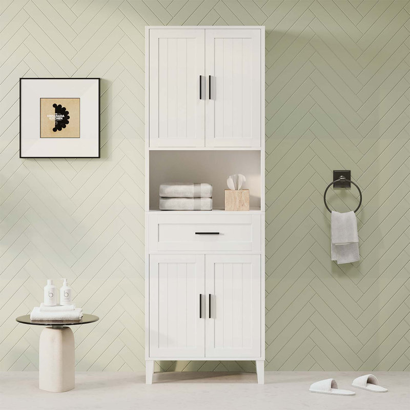Tall Bathroom Cabinet with Drawer,2 Cabinets,4 Soft-Close Doors,and Adjustable Shelves for Versatile Storage, White