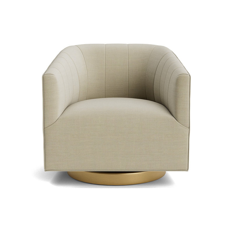 Cooper Upholstered Swivel Barrel Chair, Performance Linen - Flax, Brushed Brass