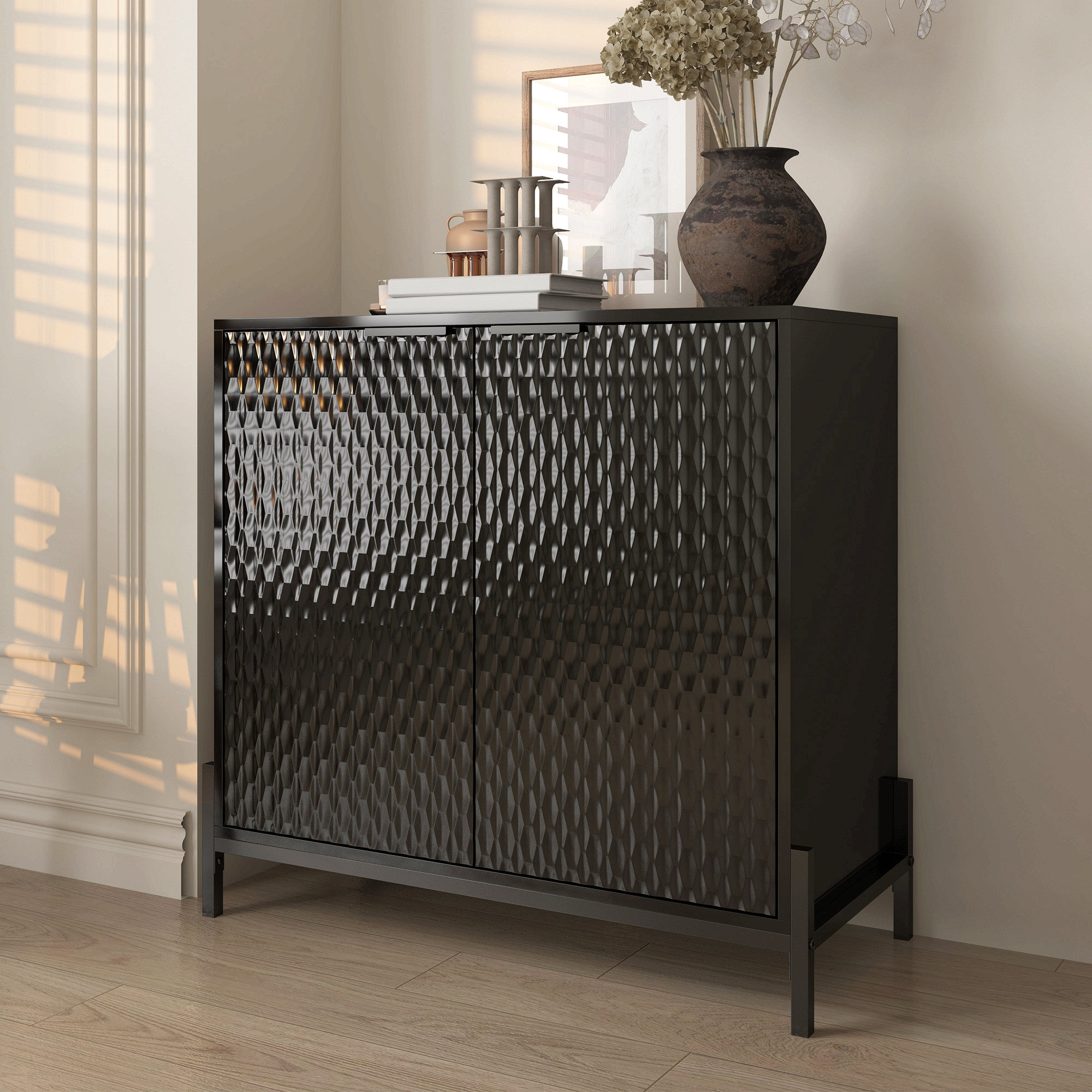 Ebern Designs High Gloss 2-Door Cabinet -Buffet Sideboard With Powder ...