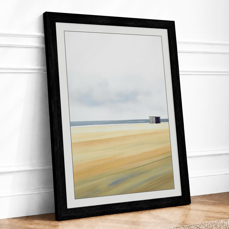Solitary Beach Hut Coastal - Framed Print, Black, A4 - 29.7 x 21.0 cm