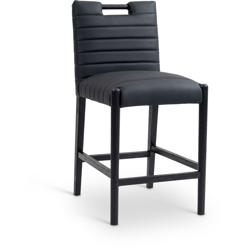 Tabouret de comptoir en cuir Aimee, Cuir végétalien noir, Naturel