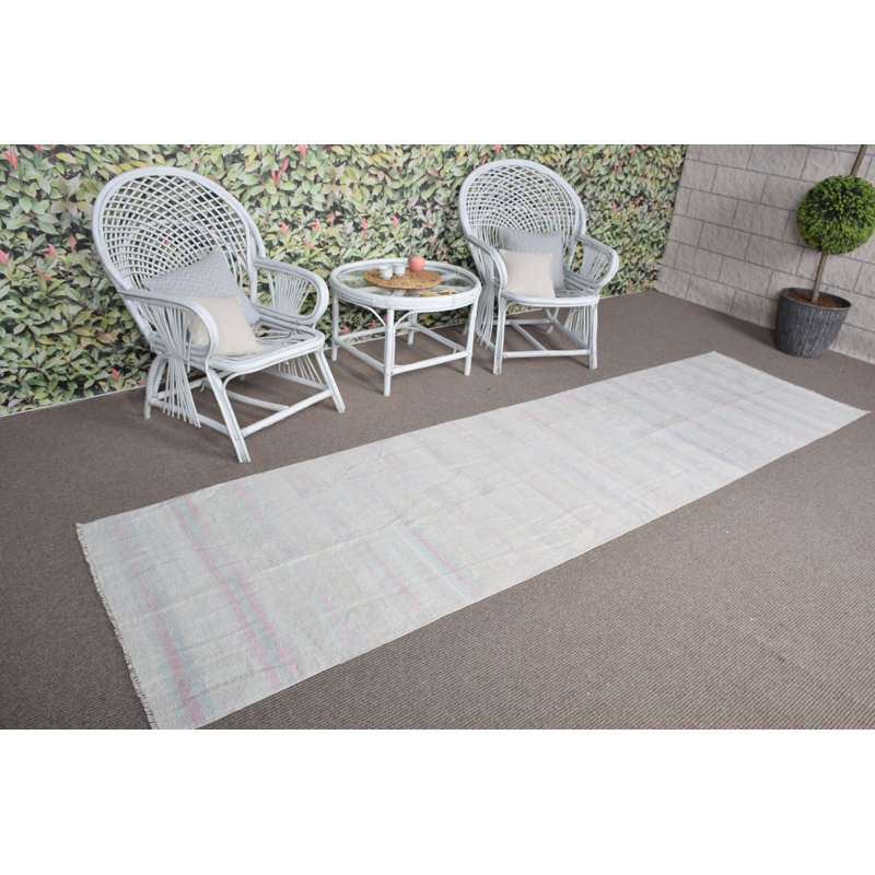 Charmant tapis turc Oushak aux rayures et aux couleurs vives, idéal pour les couloirs ou les escaliers