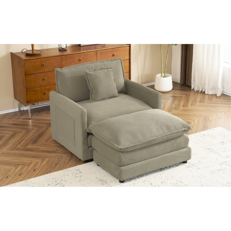 Velours côtelé modulaire avec poches latérales, coussin de siège mobile et à deux couches pour un agencement de maison polyvalent de 41,3 po, avec rangement