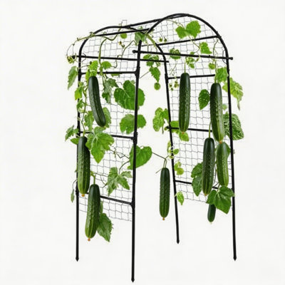 Treillis arqué de jardin 6,8 x 3 x 2,6 pi pour les lits surélevés, support de plante en U résistant à la rouille pour les concombres, les raisins et les vignes grimpantes