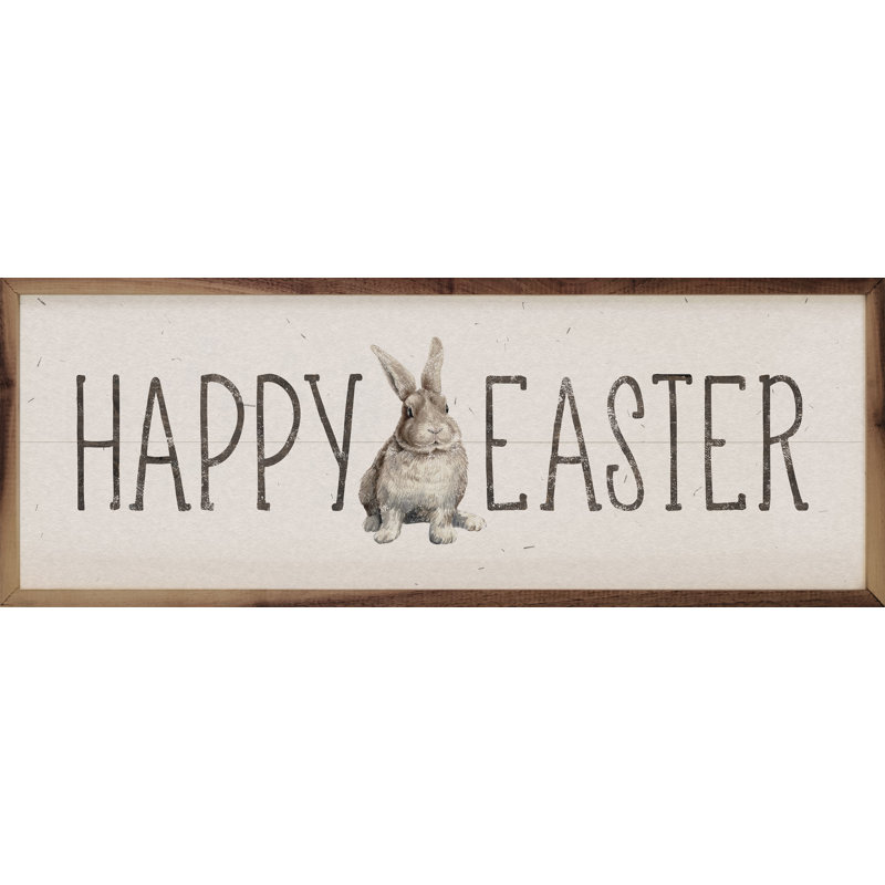 Joyeuses Pâques, lapin assis, blanc, H 16 po x l 48 po x P 1 po